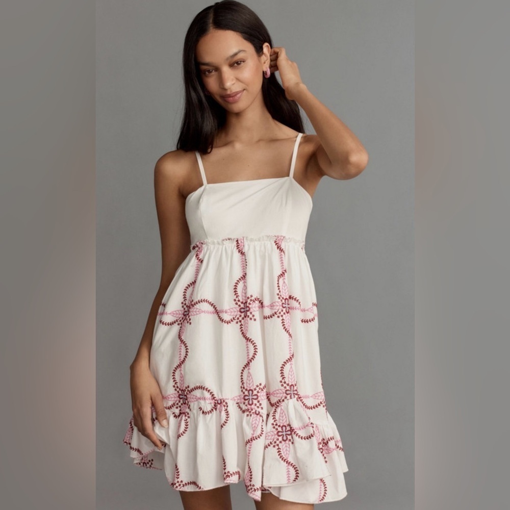 Anthropologie Embroidered Babydoll Mini Dress –Size Medium – Excellent Condition